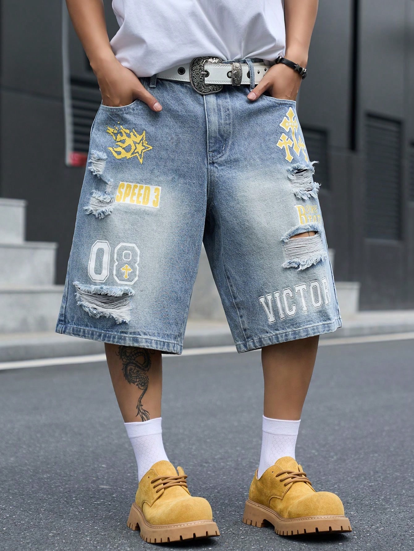 Street Fashion Art - Men's Loose Fit Denim Bermuda Shorts,