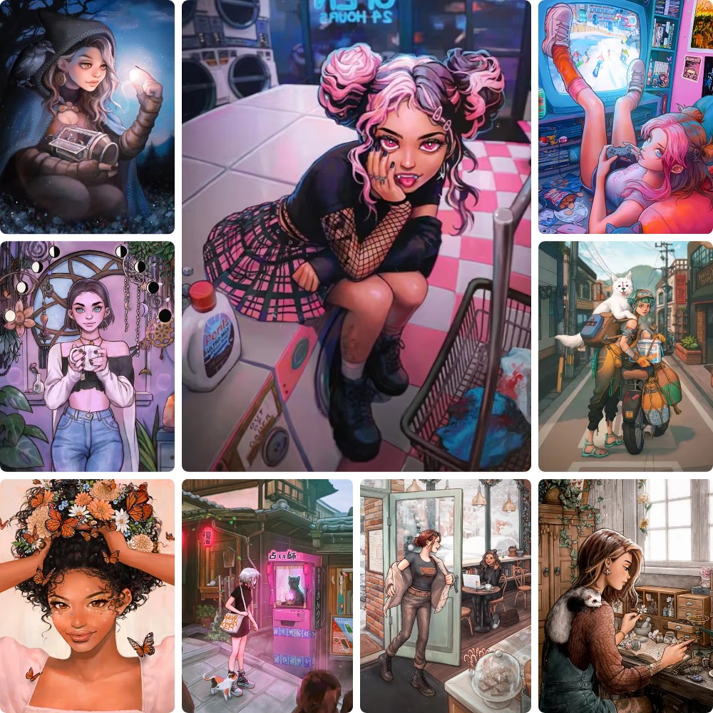5D DIY Trendy City Lass Diamon - đánh giá và giá Street Fashion Wallpaper