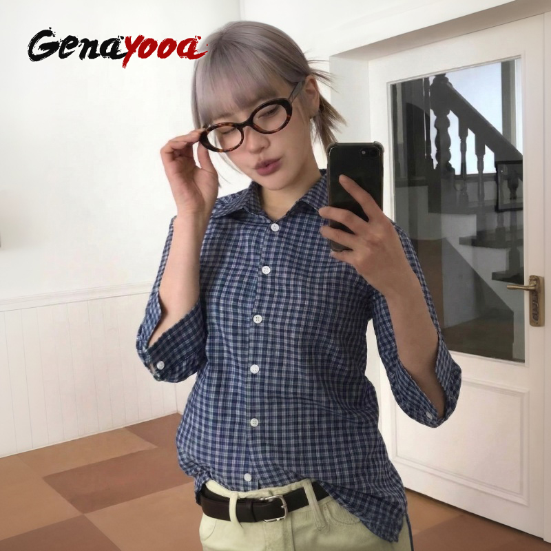 Genayooa Y2k Plaid Shirt Women - đánh giá và giá Street Fashion Korea
