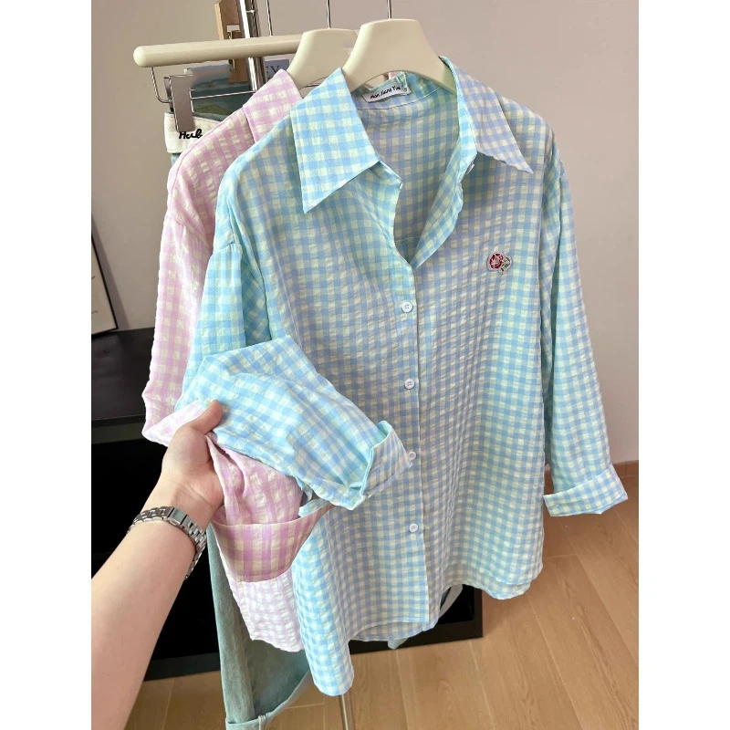 Embroidery Flower Plaid Design - đánh giá và giá Street Fashion Korea