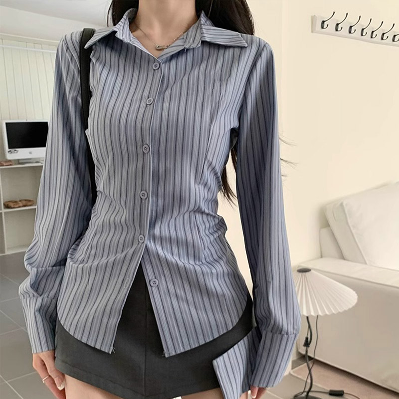 Y2k Striped Shirt Women Long S - đánh giá và giá Street Fashion Korea