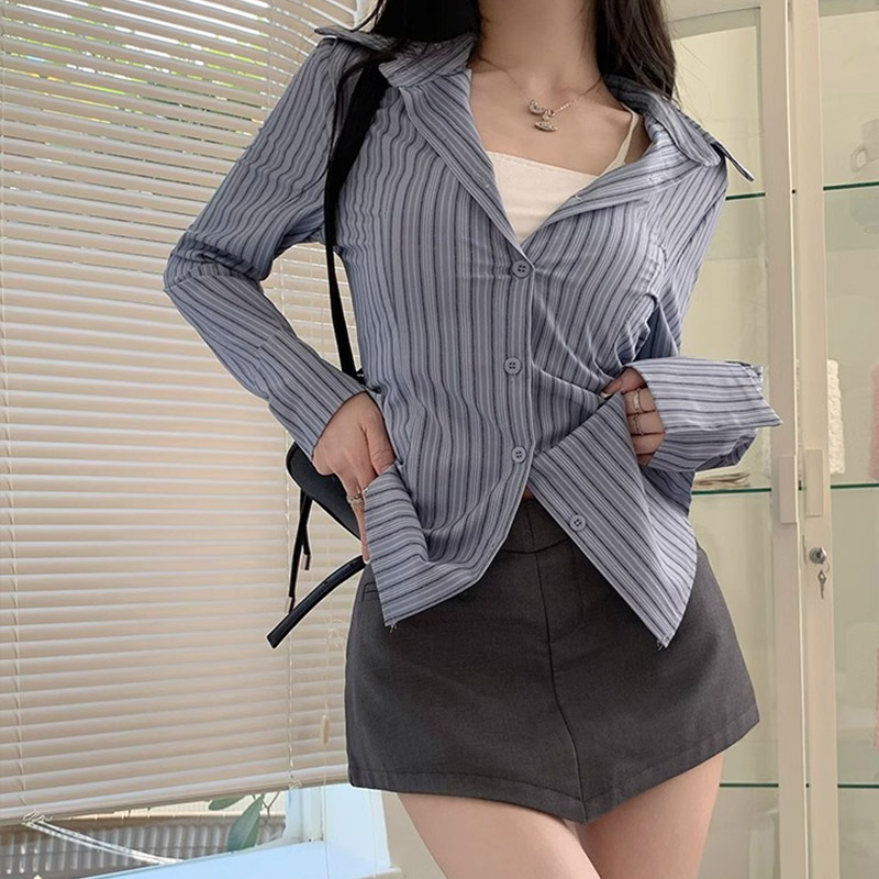 Y2k Striped Shirt Women Long S - đánh giá và giá Street Fashion Korea