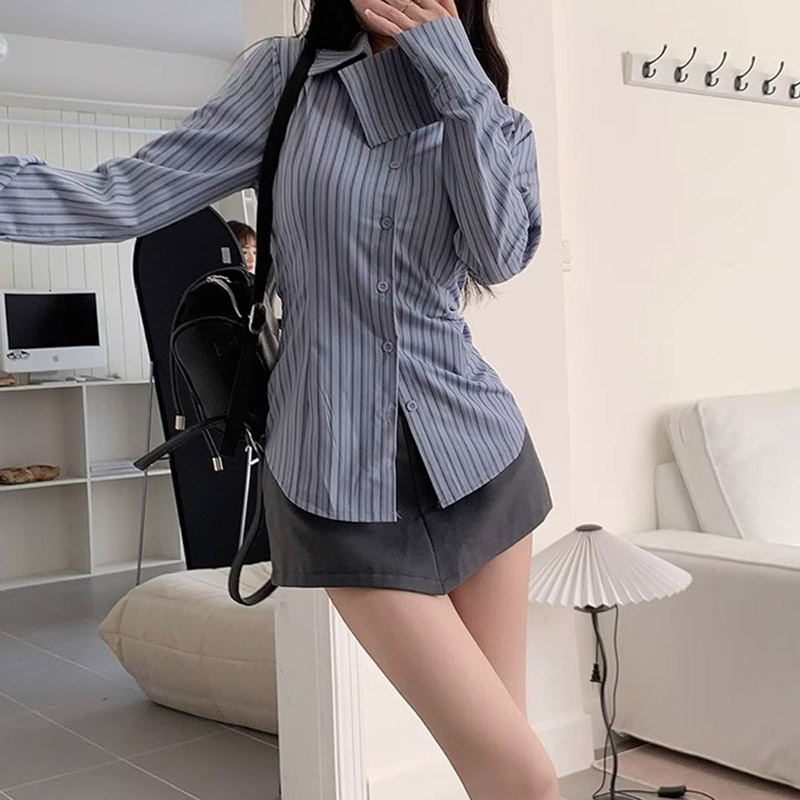 Y2k Striped Shirt Women Long S - đánh giá và giá Street Fashion Korea