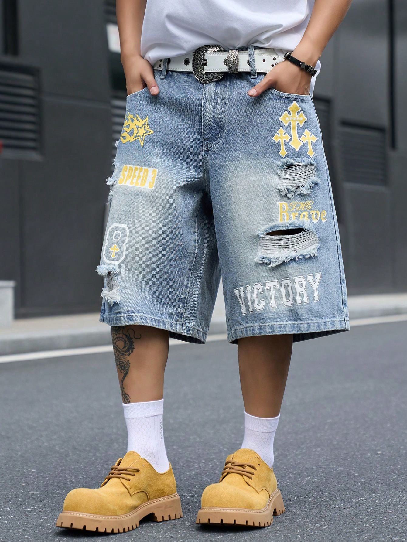 Men's Loose Fit Denim Bermuda  - đánh giá và giá Street Fashion Art