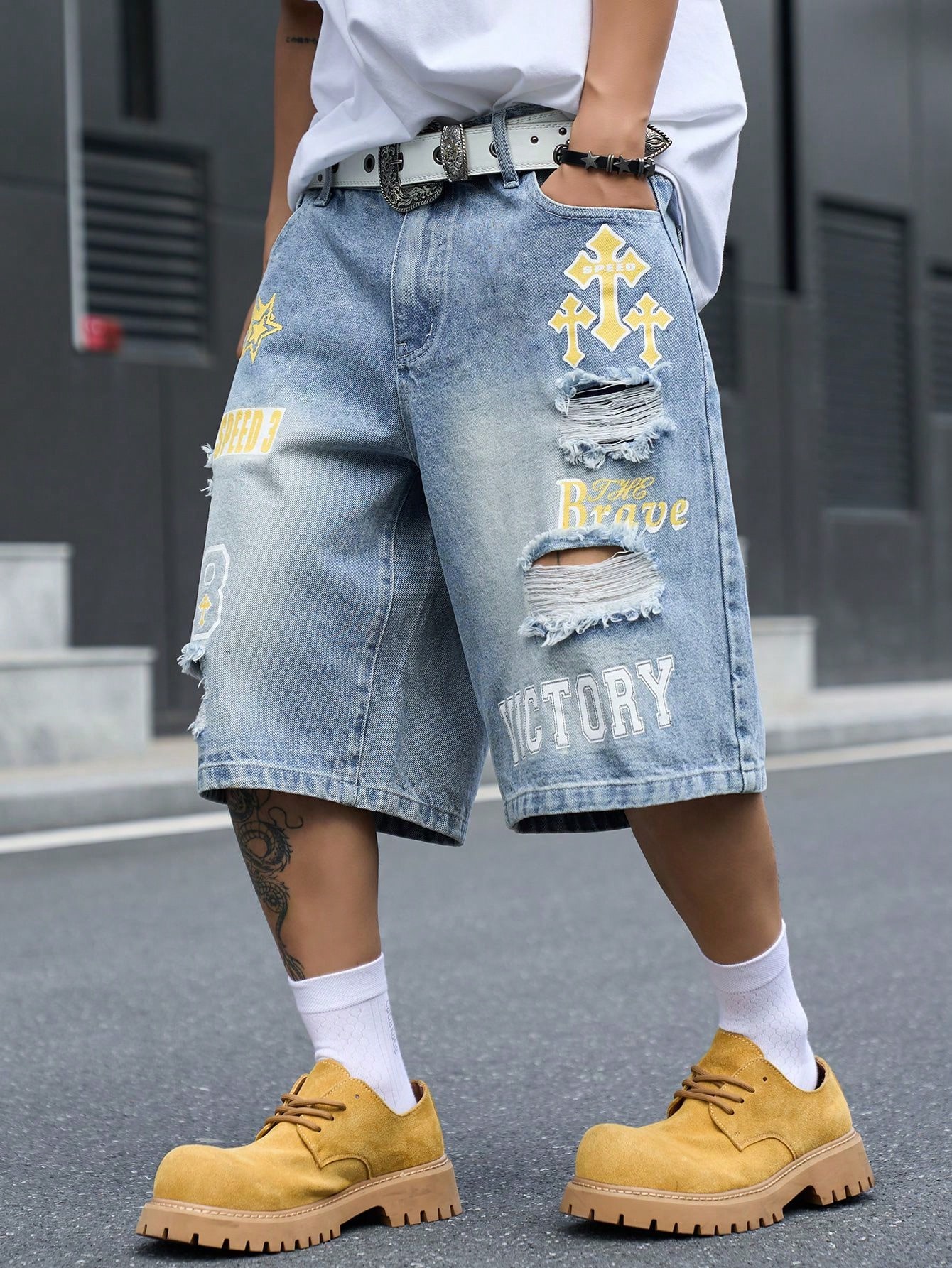 Men's Loose Fit Denim Bermuda  - đánh giá và giá Street Fashion Art